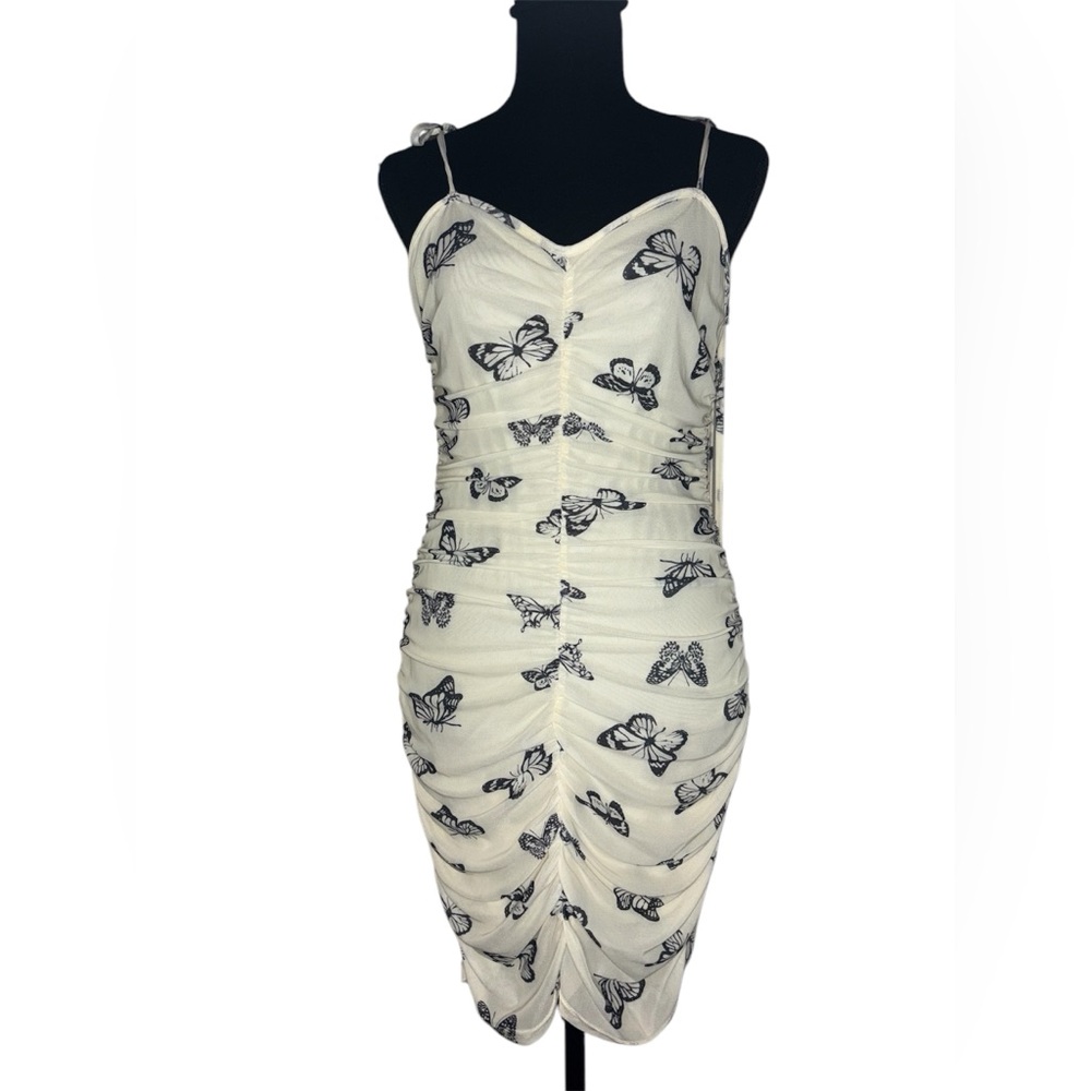 SHEIN Cream Ruched Bodycon Mini Dress